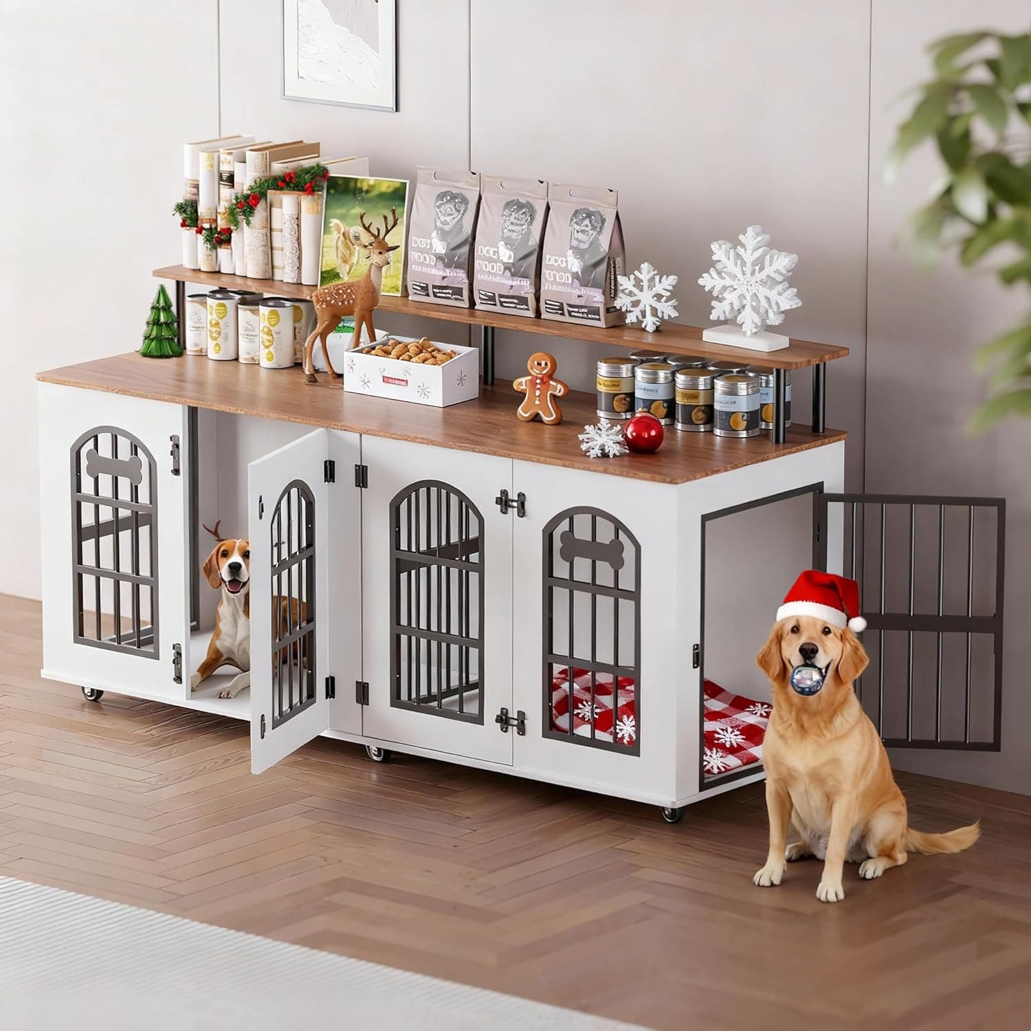 75'' Furniture-Style Double Dog Crate & Console