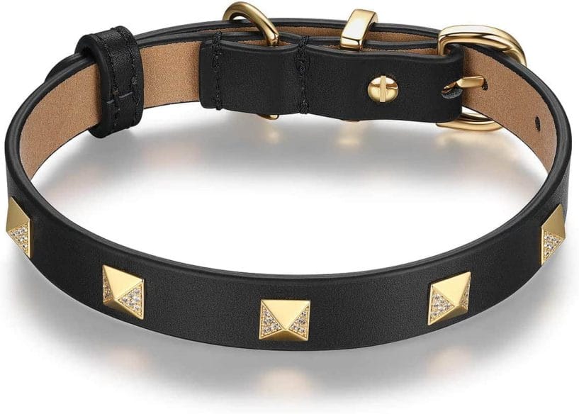 Challenger Beaded Padded Leather Dog Collar